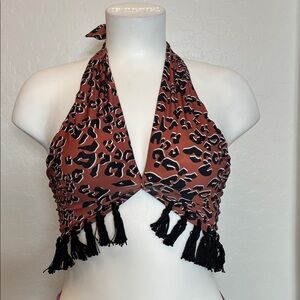 Beach Riot Leopard Print Bikini Top with Tassels